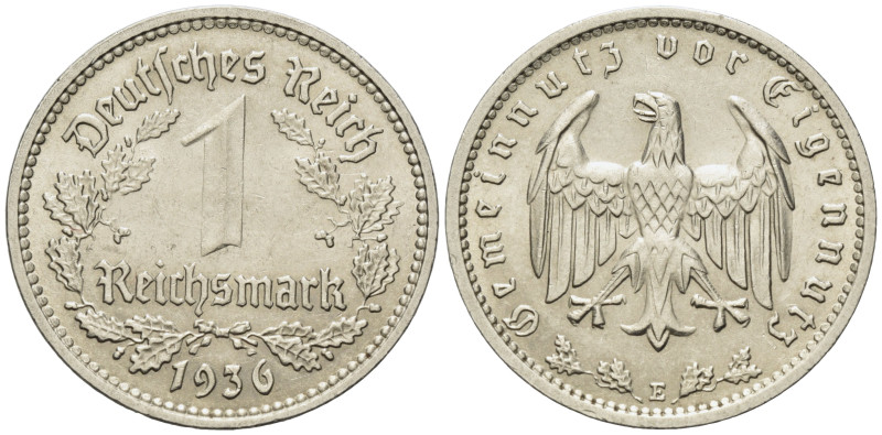 DRITTES REICH, 1933-1945, 1 Reichsmark 1936 E.
winz. Kr., vz-st
J.354