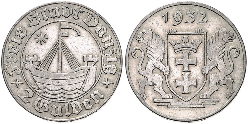 DANZIG, Freie Stadt, 1920-1939, 2 Gulden 1932.
kl.Kr., ss
J.D16