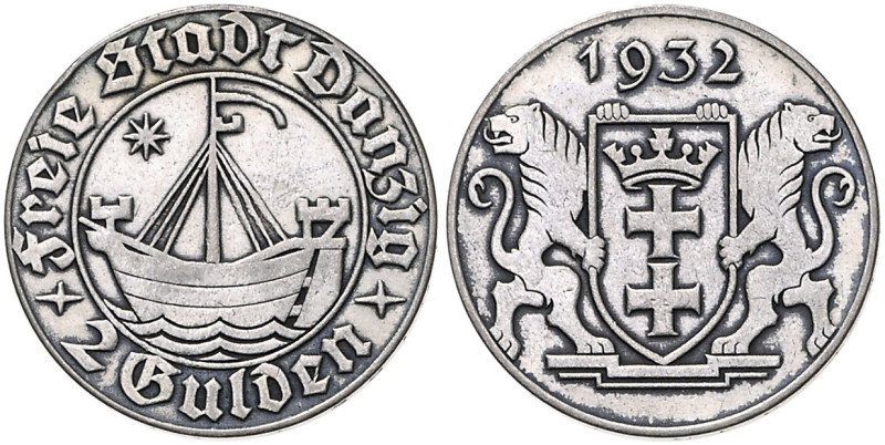 DANZIG, Freie Stadt, 1920-1939, 2 Gulden 1932.
Fundbelag, gereinigt, ss
J.D16