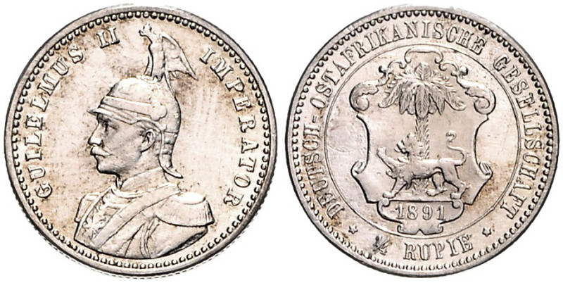 KOLONIEN, Deutsch-Ostafrika, 1/4 Rupie 1891.
vz+
J.711; N.721; Y.2