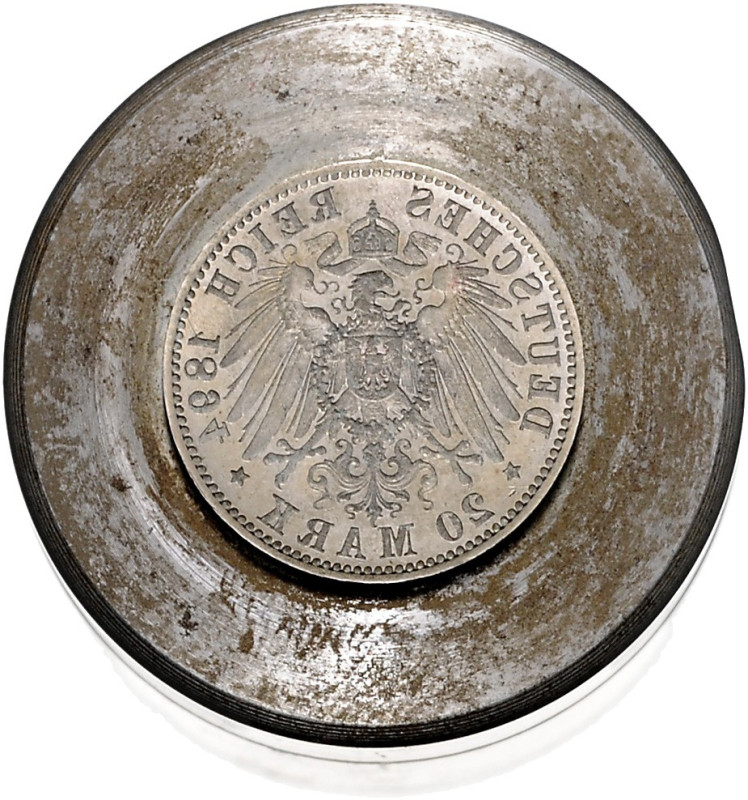 PRÄGESTEMPEL, Eiserner Prägestempel zu 20 Mark 1894. Rückseite mit Adler. 373g; ...