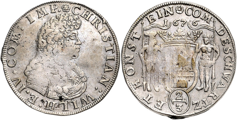 SCHWARZBURG-SONDERSHAUSEN, Christian Wilhelm, 1666-1721, Gulden =2/3 Taler 1676,...