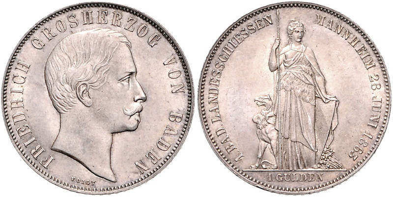 BADEN, Friedrich I., 1856-1907, Gedenkgulden 1863. Badisches Landesschießen Mann...