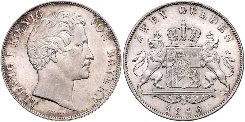 BAYERN, Ludwig I., 1825-1848, Doppelgulden 1846.
st
AKS 77; T.89; Dav.594