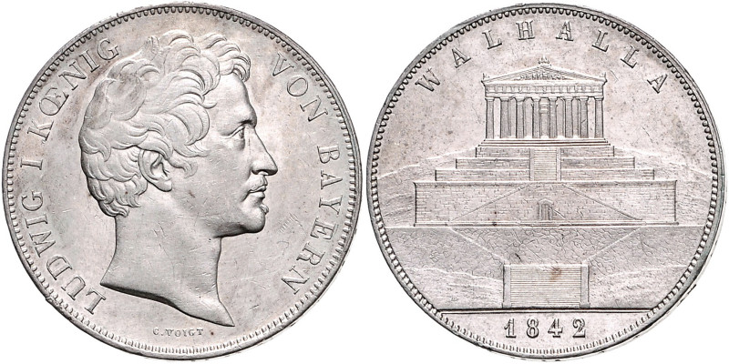 BAYERN, Ludwig I., 1825-1848, Geschichtsdoppeltaler 1842. Walhalla.
Kr., ss+
A...