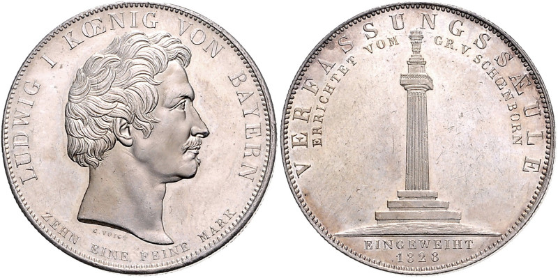 BAYERN, Ludwig I., 1825-1848, Geschichtstaler 1828. Verfassungssäule.
l.ber., P...