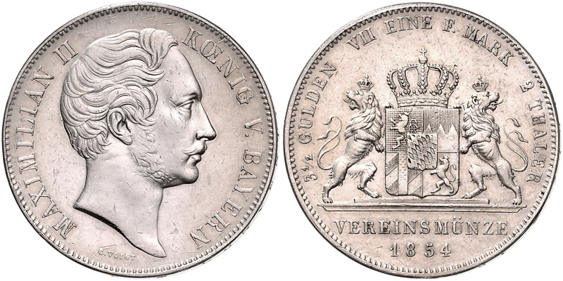 BAYERN, Maximilian II., 1848-1864, Doppeltaler 1854.
ss/vz
AKS 146; T.91; Dav....