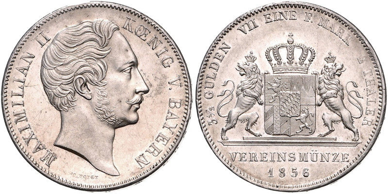 BAYERN, Maximilian II., 1848-1864, Doppeltaler 1856.
Erstabschlag
AKS 146; T.9...