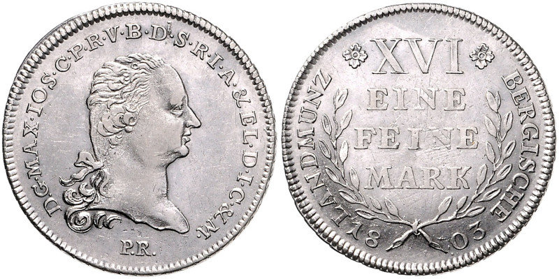 BERG, Maximilian IV. Joseph, 1799-1806, Taler 1803.
vz
AKS 1; T.108; Dav.622