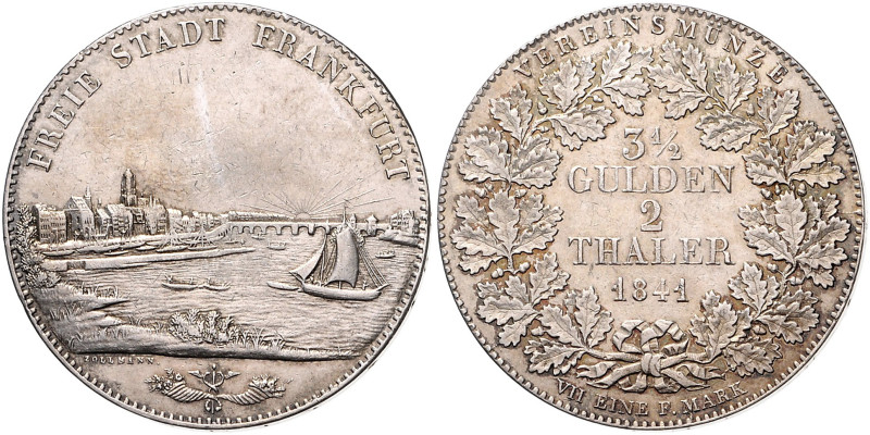 FRANKFURT, Freie Stadt, 1815-1866, Doppeltaler 1841 (3 1/2 Gulden).
vz/st
AKS ...