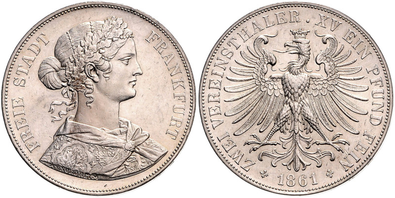 FRANKFURT, Freie Stadt, 1815-1866, Doppeltaler 1861.
st
AKS 4; T.145; Dav.651