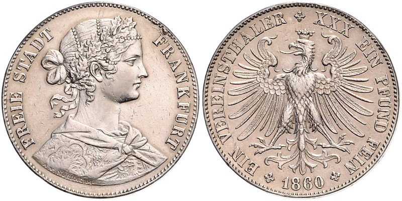 FRANKFURT, Freie Stadt, 1815-1866, Vereinstaler 1860.
vz+
AKS 8; T.142; Dav.64...