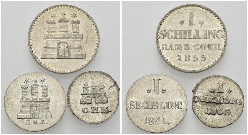 HAMBURG, Freie und Hansestadt, Dreiling 1803 OHK. DAZU: Sechsling 1841 HSK; Schi...