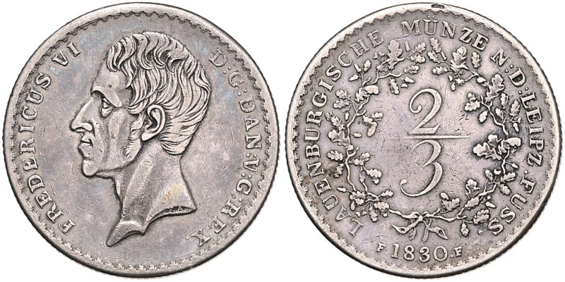 LAUENBURG, Friedrich VI. von Dänemark, 1808-1839, 2/3 Taler (=Gulden) 1830 FF, A...