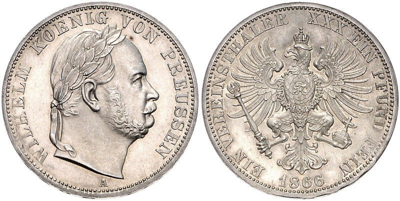 PREUSSEN, Wilhelm I., 1861-1888, Vereinstaler 1866 A.
äußerst selten i.d. Erhal...