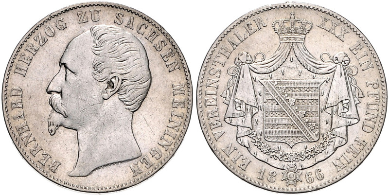 SACHSEN-MEININGEN, Bernhard II. Erich Freund, 1821-1866, Vereinstaler 1866.
ss/...