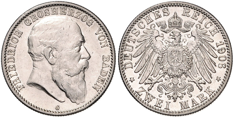 BADEN, Friedrich I., 1856-1907, 2 Mark 1906 G.
vz/st
J.32