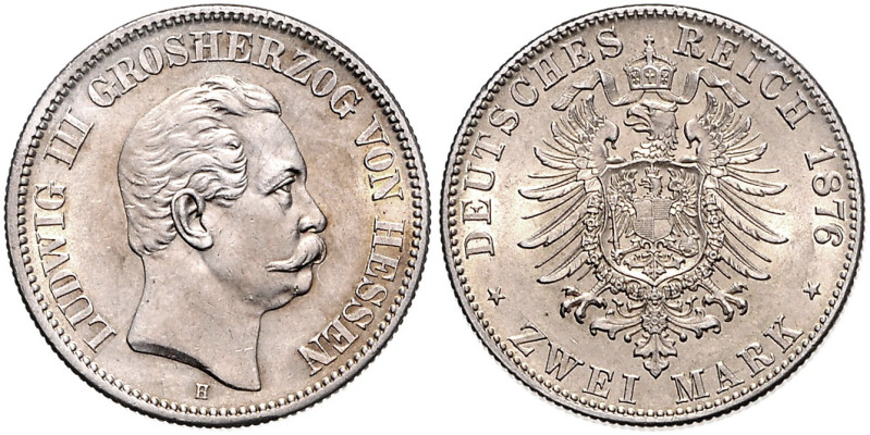 HESSEN, Ludwig III., 1848-1877, 2 Mark 1876 H.
f.st/selten i.d.Erhaltung
J.66