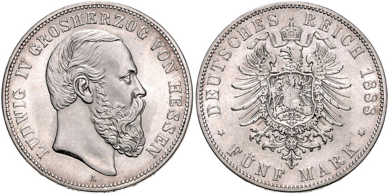 HESSEN, Ludwig IV., 1877-1892, 5 Mark 1888 A.
vz+
J.69