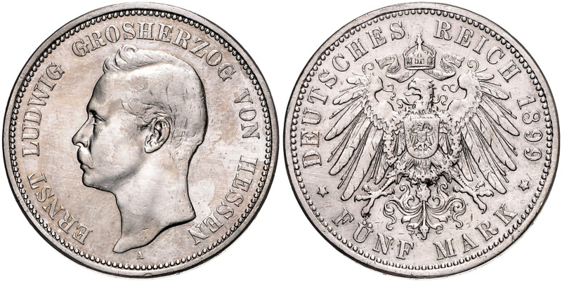 HESSEN, Ernst Ludwig, 1892-1918, 5 Mark 1899 A.
ss/vz
J.73