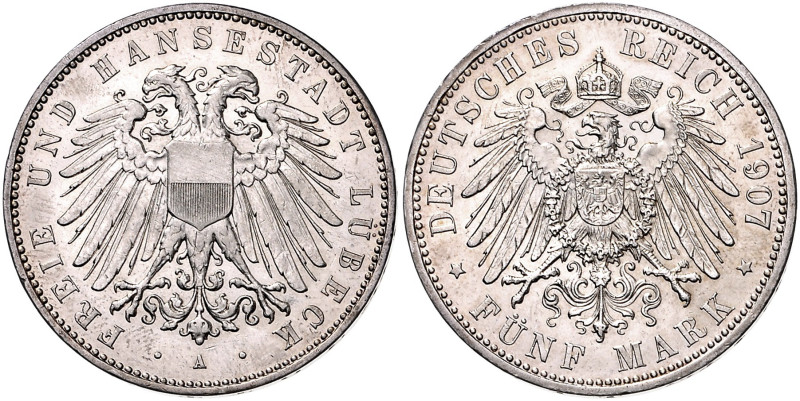 LÜBECK, Freie und Hansestadt, 5 Mark 1907 A.
st
J.83