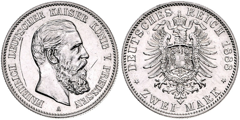 PREUSSEN, Friedrich III., 1888, 2 Mark 1888 A.
2 Stk., Kr., ss-vz
J.98