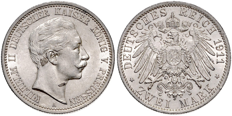 PREUSSEN, Wilhelm II., 1888-1918, 2 Mark 1911 A.
st
J.102