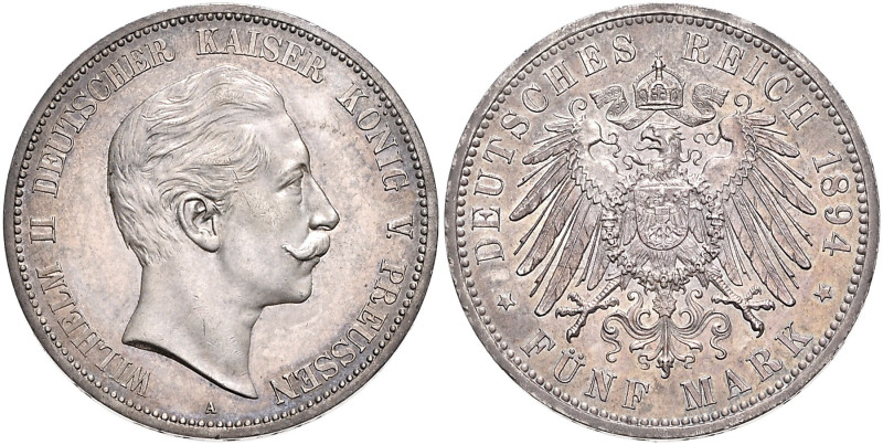 PREUSSEN, Wilhelm II., 1888-1918, 5 Mark 1894 A.
st
J.104