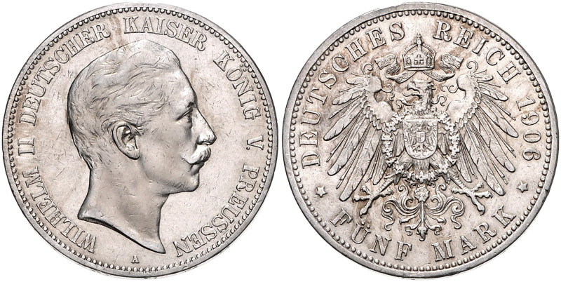 PREUSSEN, Wilhelm II., 1888-1918, 5 Mark 1906 A.
vz/seltenes Jahr
J.104