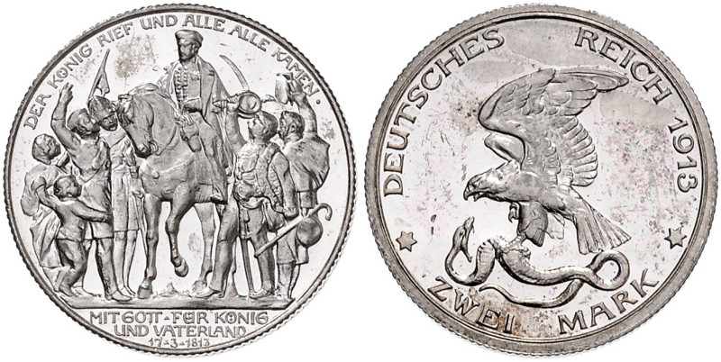 PREUSSEN, Wilhelm II., 1888-1918, 2 Mark 1913. Befreiungskriege.
PP
J.109