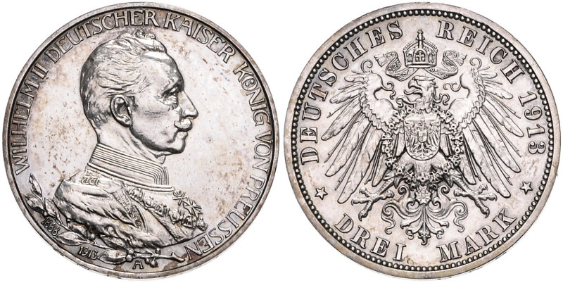 PREUSSEN, Wilhelm II., 1888-1918, 3 Mark 1913 A. 25jähr. Reg.-Jub.
PP
J.112