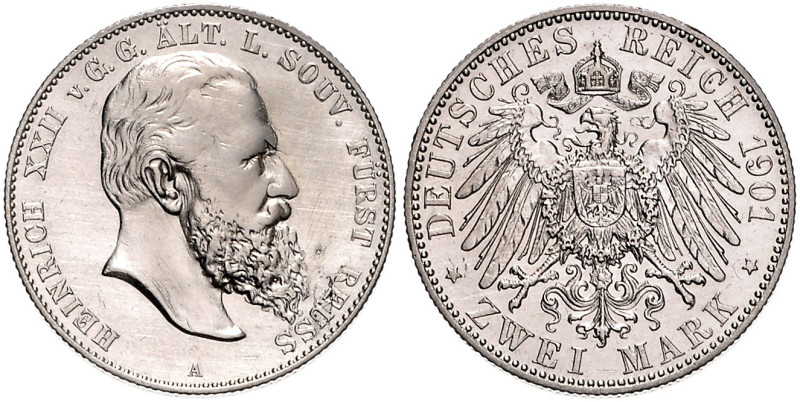 REUSS, ÄLTERE LINIE, Heinrich XXII., 1859-1902, 2 Mark 1901 A.
f.vz
J.118