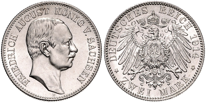 SACHSEN, Friedrich August III., 1904-1918, 2 Mark 1914 E.
st
J.134