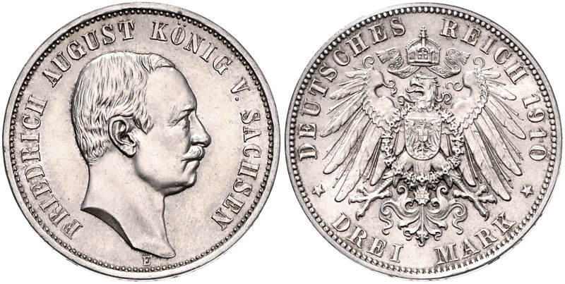 SACHSEN, Friedrich August III., 1904-1918, 3 Mark 1910 E.
st
J.135