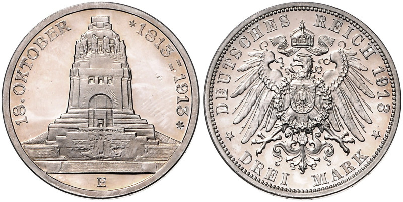 SACHSEN, Friedrich August III., 1904-1918, 3 Mark 1913 E. Völkerschlachtdenkmal....