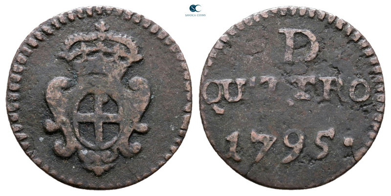 Italy. Genova. Republic AD 1528-1797. 
4 Denari CU 1795

17 mm, 1,35 g


...