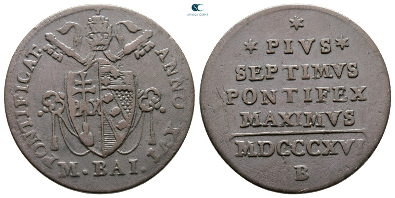 Italy. Papal State, Bologna. Pius VII AD 1800-1823. 
1/2 Baiocco CU 1816

26 ...