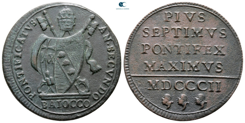 Italy. Papal State, Rome. Pius VII AD 1800-1823. 
1 Baiocco CU 1802

35 mm, 1...