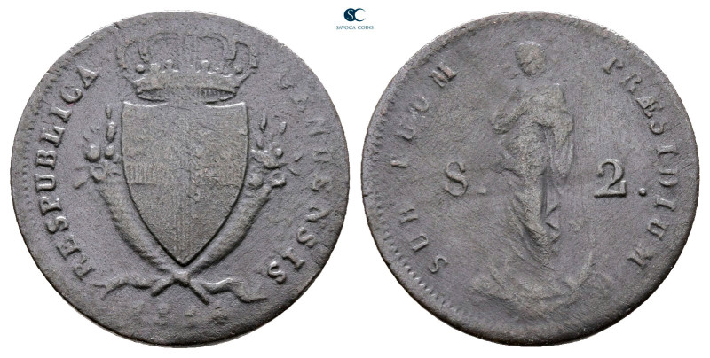 Italy. Genova. Republic AD 1814. 
2 Soldi Bi 1814

18 mm, 2,13 g



Nearl...