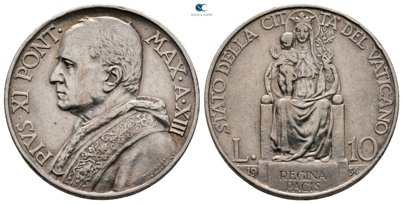 Italy. Papal State, Rome. Pius XI AD 1922-1939. 
10 Lire AR 1934

27 mm, 9,98...