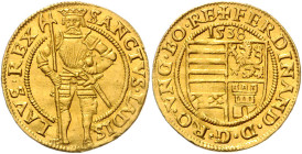FERDINAND I (1526 - 1564)&nbsp;
1 Ducat, 1538, Wien, 3,53g, MzA s. 21&nbsp;

about UNC | about UNC , mírně zvlněný | slightly wavy