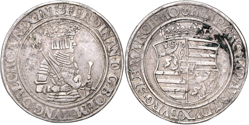 FERDINAND I (1526 - 1564)&nbsp;
1 Thaler, b. l., Jáchymov, Gebhart, 28,93g, Hal...