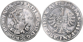 FERDINAND I (1526 - 1564)&nbsp;
1/2 Thaler, 1550, Kutná Hora, Lídl a Podivický, 14,06g, Hal 51&nbsp;

VF | VF