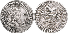 FERDINAND I (1526 - 1564)&nbsp;
1/2 Thaler, 1558, Praha, Neufahrer, 14,22g, Hal 21&nbsp;

VF | VF