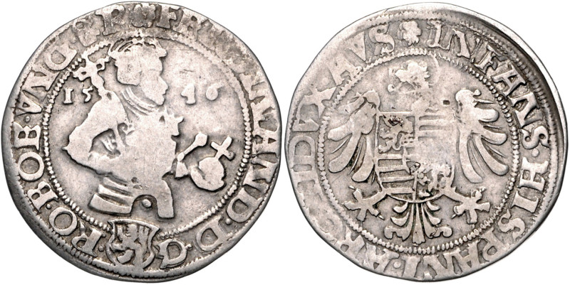 FERDINAND I (1526 - 1564)&nbsp;
1/4 Thaler, 1546, Kutná Hora, Hubaček a Podivic...