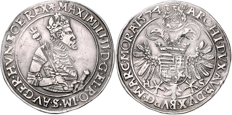 MAXIMILIAN II (1564 - 1576)&nbsp;
1 Thaler, 1574, HS Košice, 28,66g, Husz 982&n...