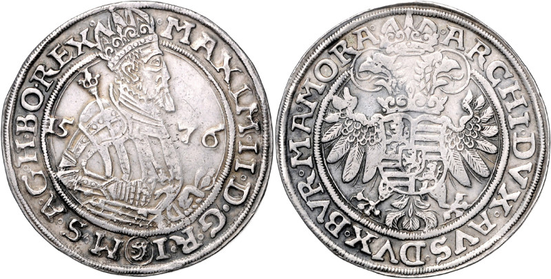 MAXIMILIAN II (1564 - 1576)&nbsp;
1 Thaler, 1576, České Budějovice, Gebhart, 28...