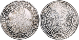 MAXIMILIAN II (1564 - 1576)&nbsp;
1 Thaler, 1576, České Budějovice, Gebhart, 28,44g, Hal 255&nbsp;

about EF | about EF