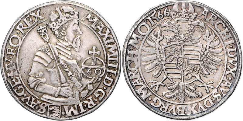 MAXIMILIAN II (1564 - 1576)&nbsp;
60 Kreuzer, 1566, Praha, Harder, 24,44g, Hal ...