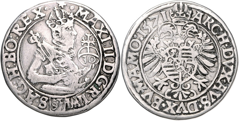 MAXIMILIAN II (1564 - 1576)&nbsp;
30 Kreuzer, 1571, České Budějovice, Gebhart, ...